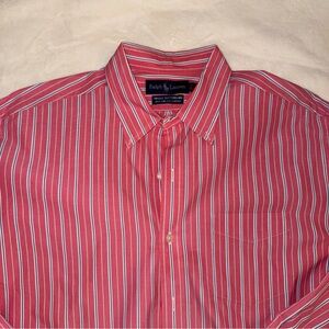 RALPH LAUREN Vintage Buttondown Two-ply Cotton Pink Striped Shirt Mens Size L
